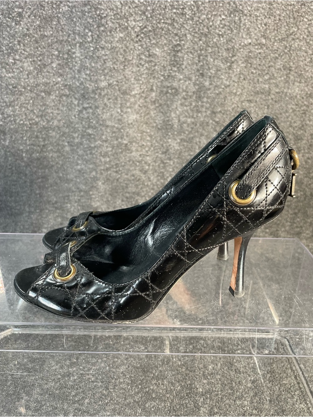 Christian Dior Cannage Black Leather High Heel Peep Toe Pumps SZ EU 36.5 US 6.5 - Picture 2 of 14